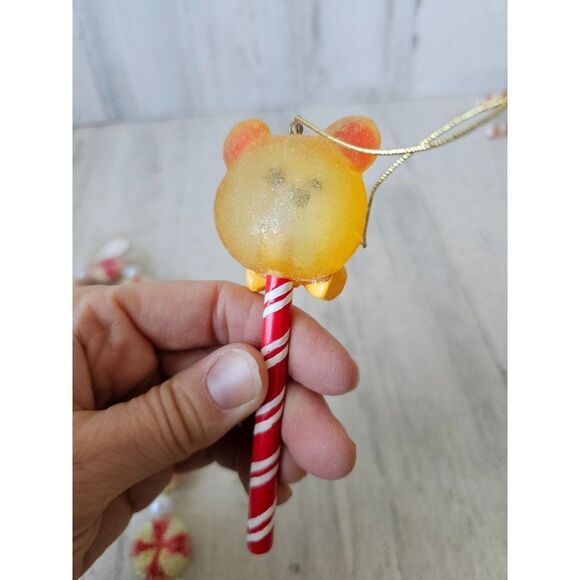 Peppermint candy cane vintage ornament sucker lollipop bear Xmas tree - Picture 5 of 9